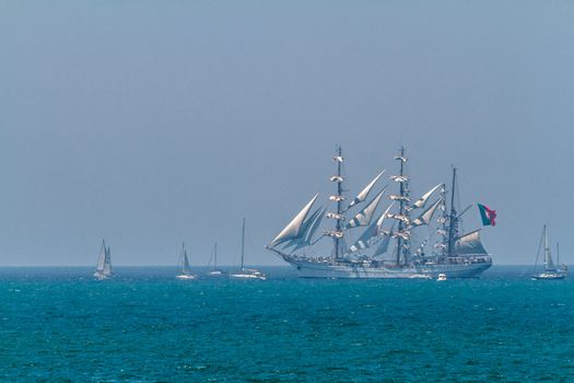 CADIZ, SPAIN - JUL 29: Portuguese  Ship, Sagres setting sail on the Tall ship races 2012 on July 29 , 2012, in Cadiz , Spain