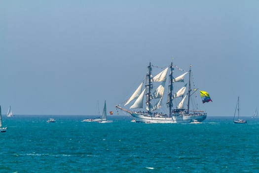 CADIZ, SPAIN - JUL 29: Ecuadorian Navy Ship, Guayas setting sail on the Tall ship races 2012 on July 29 , 2012, in Cadiz , Spain