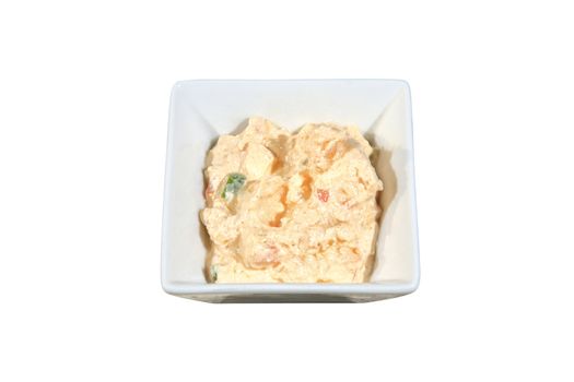 mayonnaise served on a bowl mixed with vegetables isolated on a white background