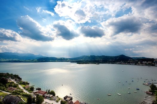 View over the Traunsee, an austrian Lake in Salzkammergut