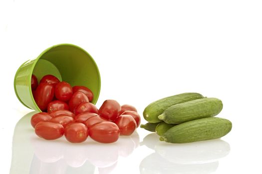 Tomato, cucumber vegetable in a bucket