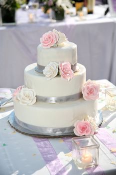 wedding cake beautiful decorated with roses