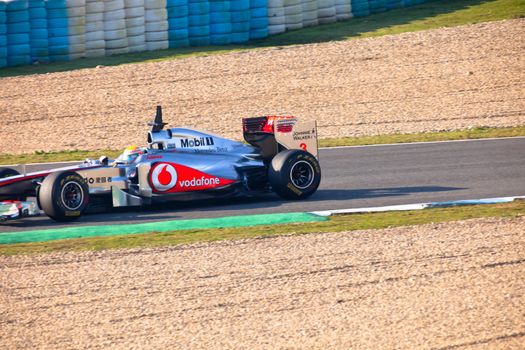 JEREZ DE LA FRONTERA, SPAIN - FEB 10: Lewis Hamilton of McLaren F1 races on training session on February 10 , 2011, in Jerez de la Frontera , Spain