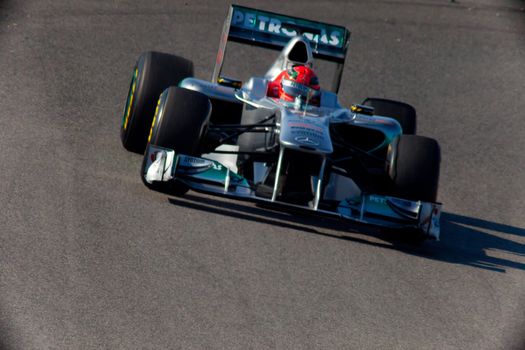 JEREZ DE LA FRONTERA, SPAIN - FEB 11: Michael Schumacher of Mercedes F1 races on training session on February 11 , 2011, in Jerez de la Frontera , Spain