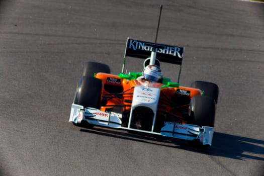 JEREZ DE LA FRONTERA, SPAIN - FEB 11: Adrian Sutil of Force
India F1 races on training session on February 11 , 2011, in Jerez de la Frontera , Spain