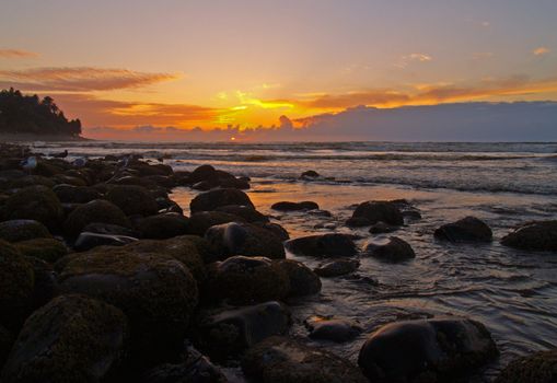 Fiery Sunset at a Rocky Beach on the Oregon Coast