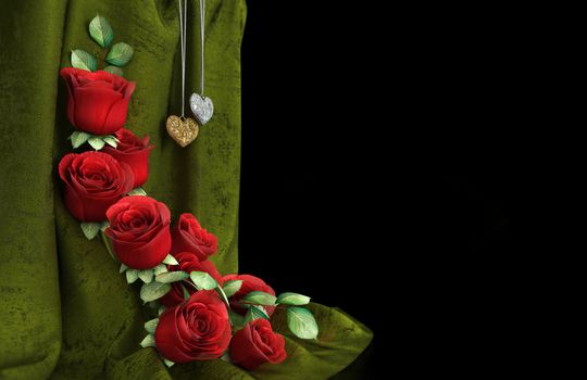 isolate holiday background with roses, jewelry and fabric