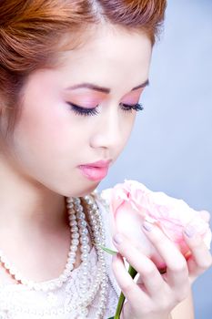 beautiful young woman with jewellery and rose sensuality valentine romance love