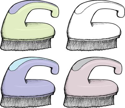 Isolated hand drawn plastic scrub brush in various colors