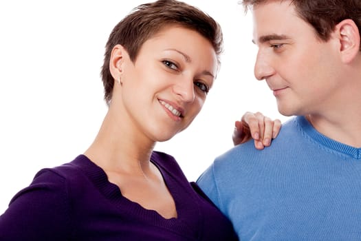 couple pair in love hugging in casual outfit isolated on white background