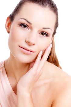 beautiful attractive young brunette woman isolated portrait natural make up