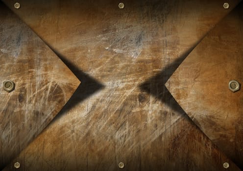 Brown metallic grunge background with shadows and bolts
