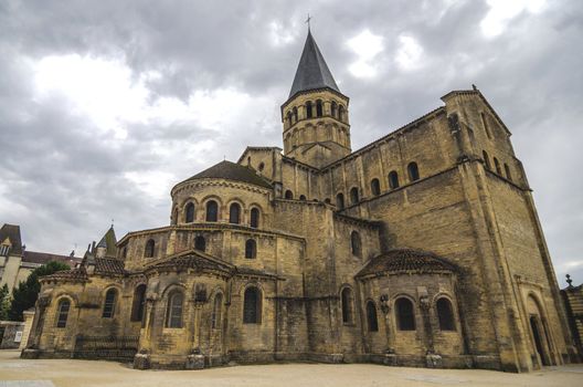 Romanesque church of Paray le Monial from back, France.
