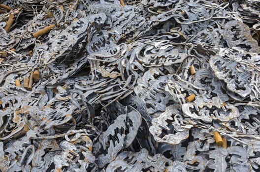 Closeup of scrap metal parts ready to be recycled.