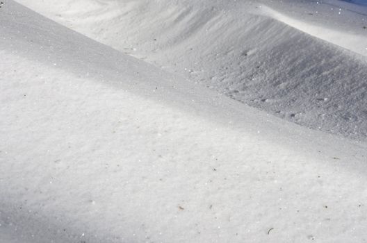 Blown snow waves close up view.