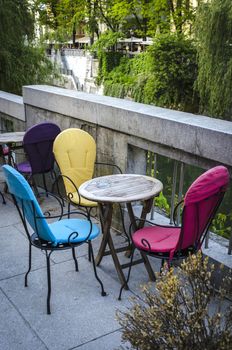 Bar table with chairs in Ljubljana centre, Slovenia