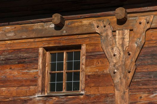 Facade of old wooden house, Tirol, Austria.