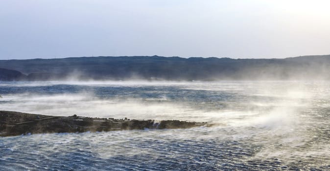 Really strong wind gusts of Bura wind, Stinica, Croatia.