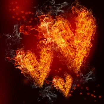 Three Fire Hearts on Black and Red Background