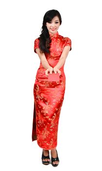 pretty women with cheongsam ,In Chinese new year a red packet is a monetary gift