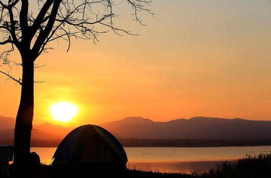 Campground beside the lake,National park,Thailand