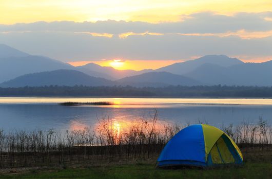 Campground beside the lake,National park,Thailand