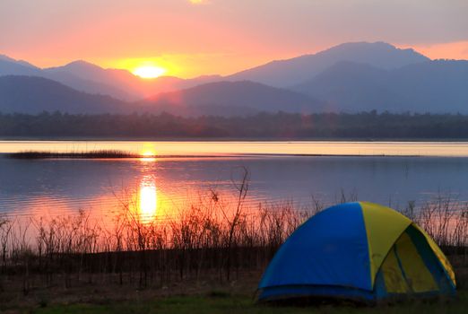 Campground beside the lake,National park,Thailand