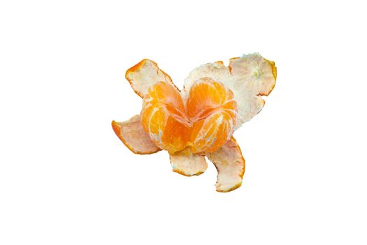 A peeled tangerine isolated on white background