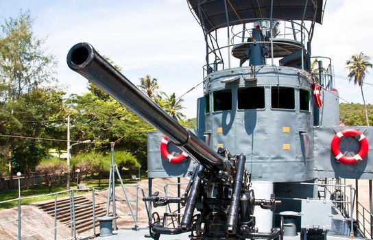 Guns on a battleship. Was set on display at the South of Thailand.