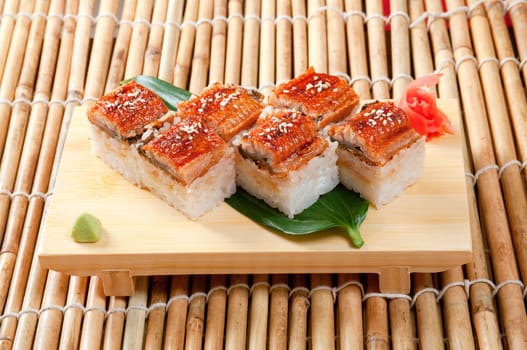 Japanese sushi  traditional japanese food.Roll made of Smoked eel