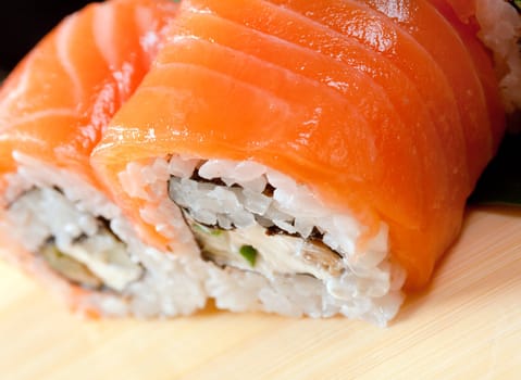 Japanese sushi  traditional japanese food.Roll made of salmon