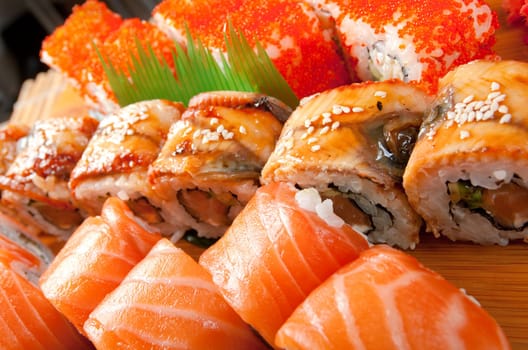 Japanese sushi  traditional japanese food.Roll made of Smoked fish