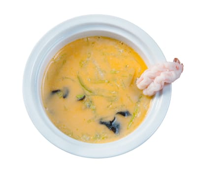 Bowl of spicy Saigon Soup with prawn