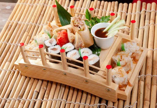Assorted sushi Japanese food. traditional japanese food.Roll made of Smoked fish