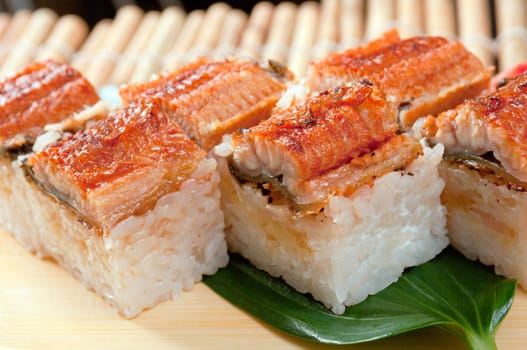 Japanese sushi  traditional japanese food.Roll made of Smoked eel
