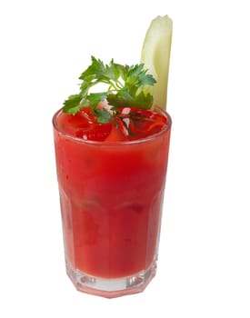 	 tomato cocktail  closeup isolated on white background.