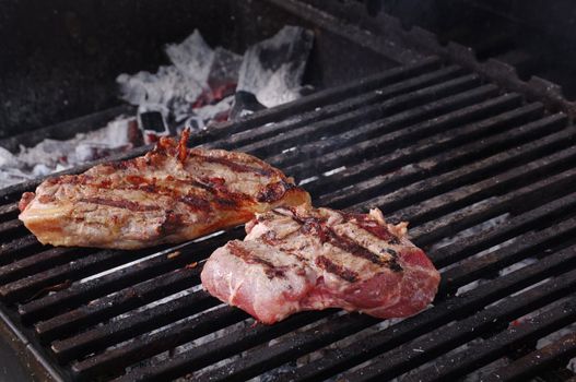 Sirloin steak prepared on the barbecue grill.  Shallow depth-of-field.