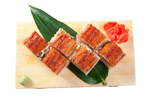 Japanese sushi  traditional japanese food.Roll made of Smoked eel