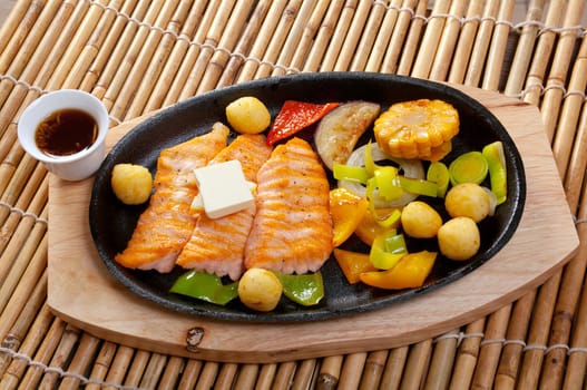 Japanese cuisine .Salmon Steak with Vegetable 