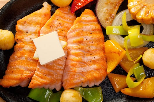 Japanese cuisine .Salmon Steak with Vegetable 