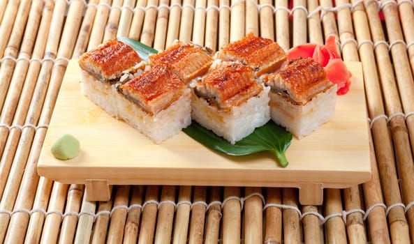 Japanese sushi  traditional japanese food.Roll made of Smoked eel