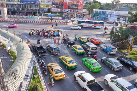BANGKOK - DEC 23: Daily traffic jam in the afternoon on dec 23, 2012 in Bangkok, Thailand. Traffic jams remains constant problem in Bangkok despite rapid development of public transportation system.