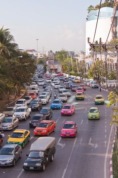 BANGKOK - DEC 23: Daily traffic jam in the afternoon on dec 23, 2012 in Bangkok, Thailand. Traffic jams remains constant problem in Bangkok despite rapid development of public transportation system.