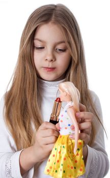 Girl lipstick doll isolated