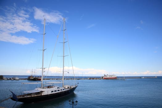 big yacht on the port in  the island of zakynthos