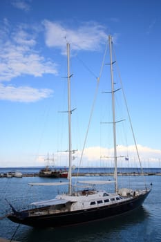 big yacht on the port in  the island of zakynthos