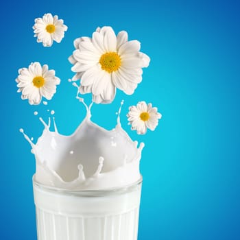 Fresh milk in the glass on colour background, illustration