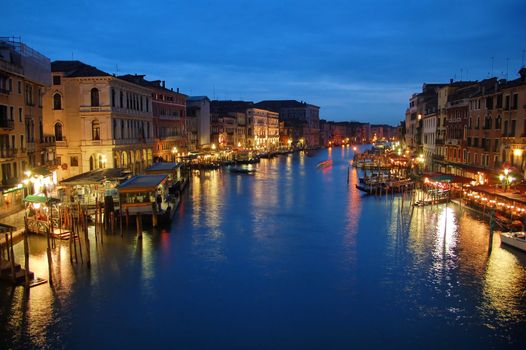 Venice at Night with light reflections on the canale grande