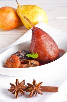 pear helene in red wine with spices