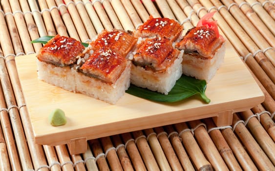 Japanese sushi  traditional japanese food.Roll made of Smoked eel